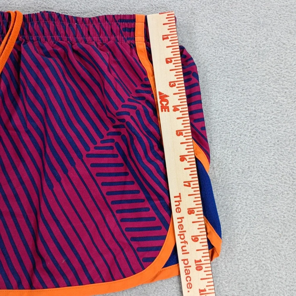 Under Armour Women Fly-By Pink Blue Striped Medium HeatGear Running Shorts